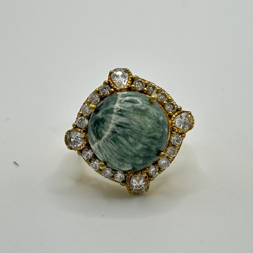 Seraphinite and White Sapphire Ring; Size 6.75; GdB